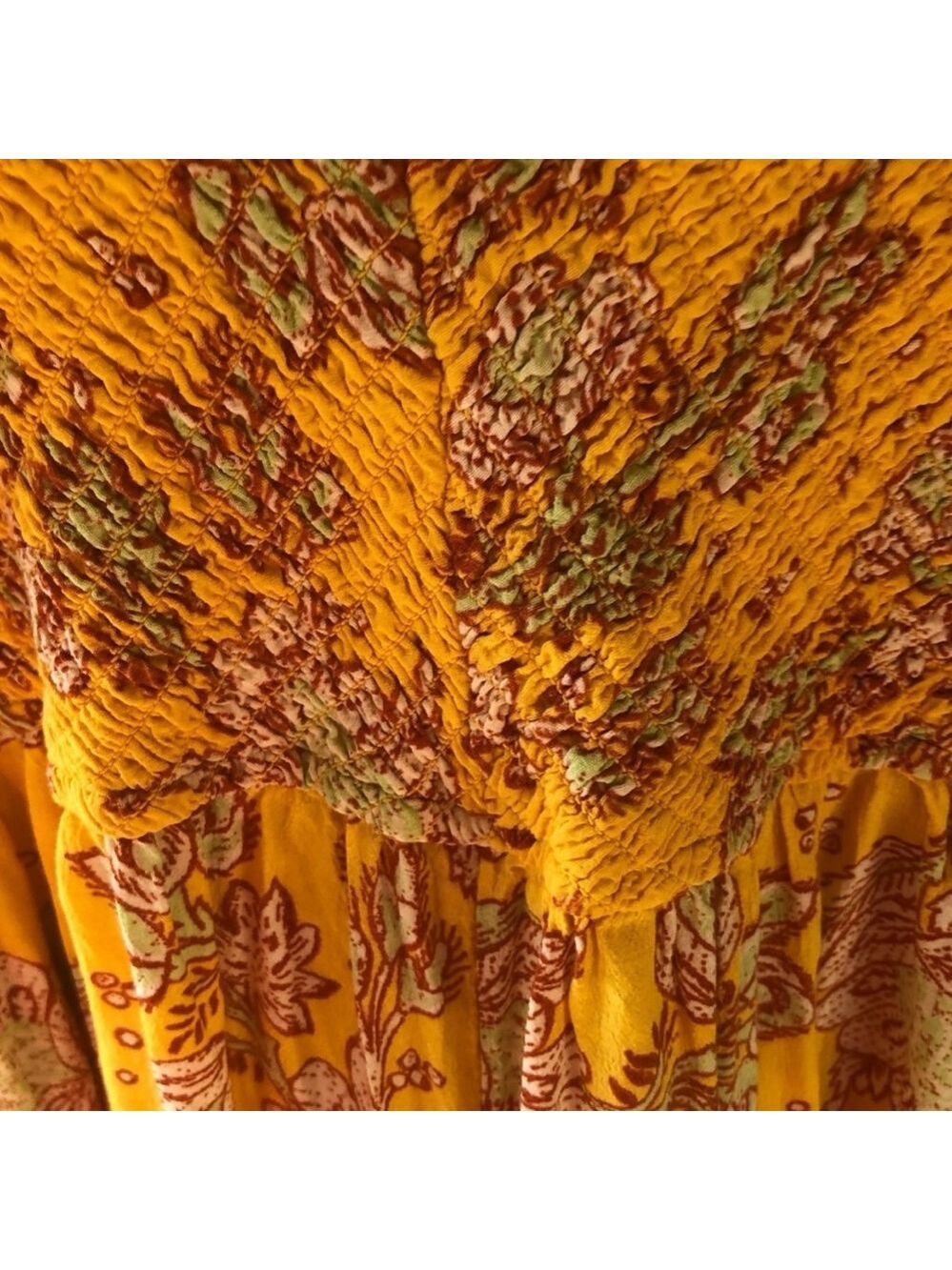 Free People Little of Your Love Floral Smocked Wide Leg Jumpsuit L Mustard - Picture 8 of 9